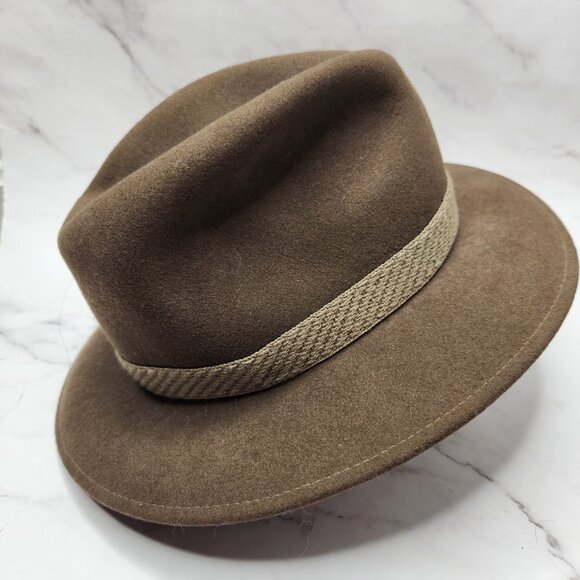 Dorfman Pacific 100% Wool Felt Fedora Hat Moss Brown Band and Buckle Men's S - Picture 2 of 5